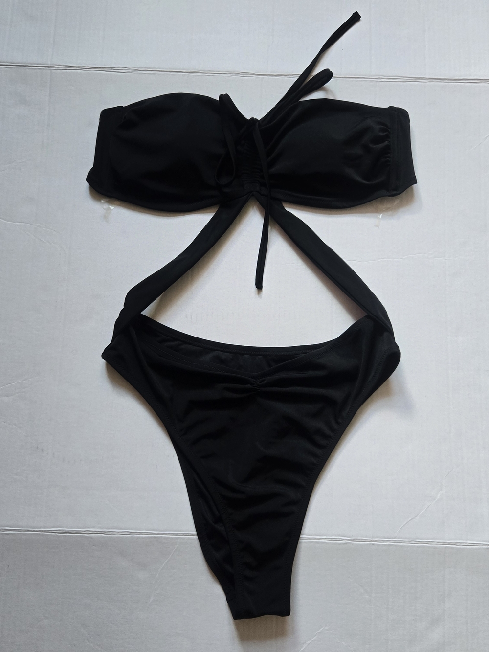 Davina Black Bandeau Halter Bikini Set — Sleek Two-Piece Swimwear